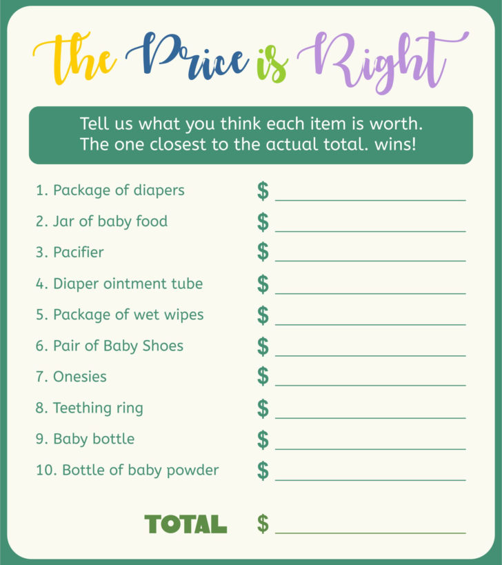 Baby Shower Games Free Printable Price Is Right