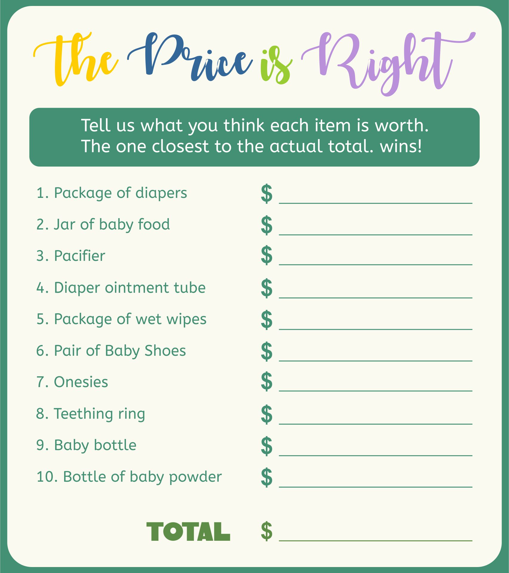 10 Best Price Is Right Baby Shower Free Printables Printablee