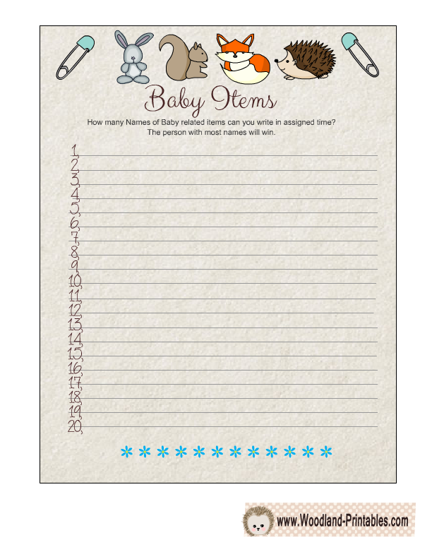 8 Free Printable Woodland Baby Shower Party Games