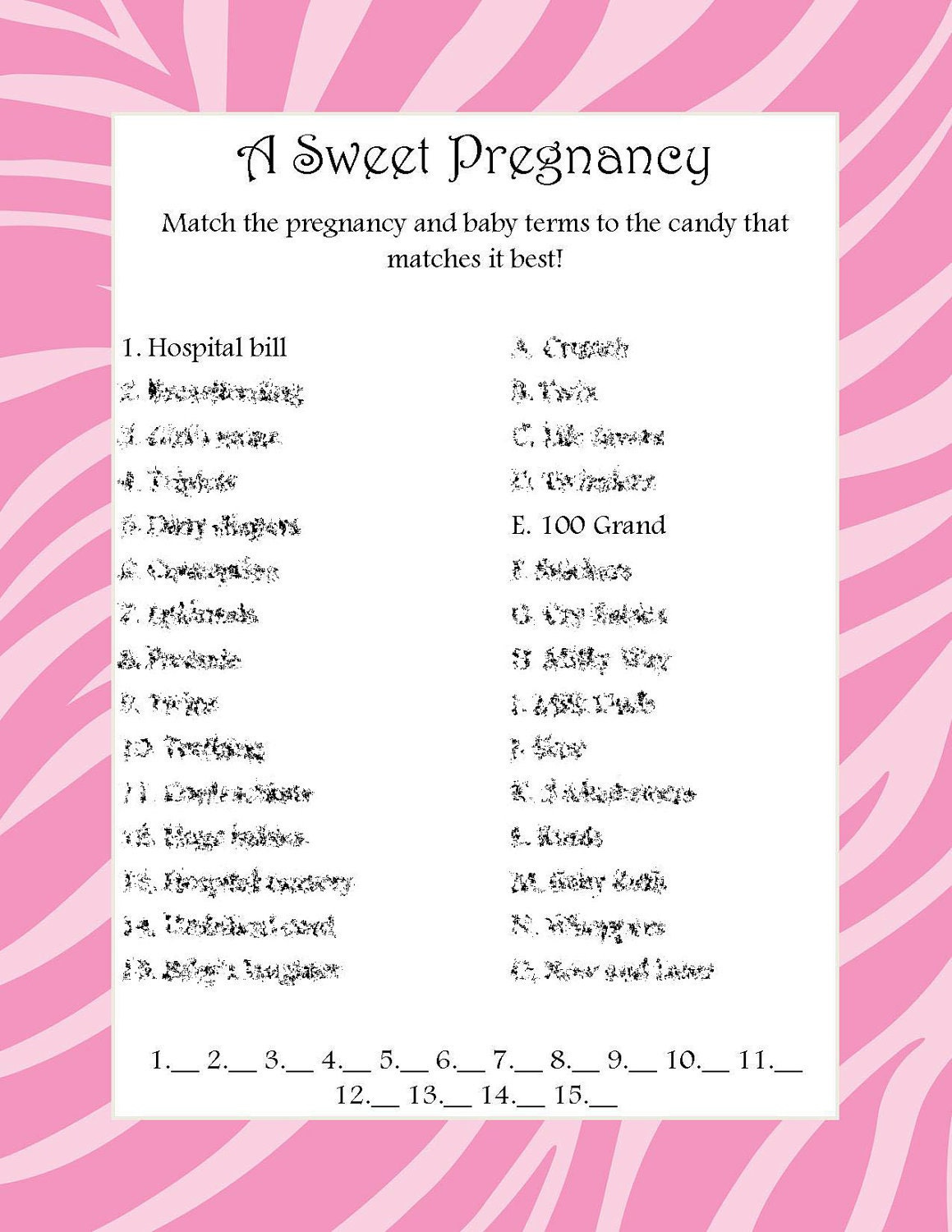 BABY SHOWER GAME HOW SWEET IT IS ANSWER KEY Baby Shower Game