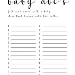 Baby Shower Games Ideas ABC Game Free Printable Paper Trail Design