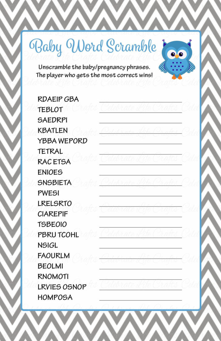 Printable Baby Shower Games Unscramble Words