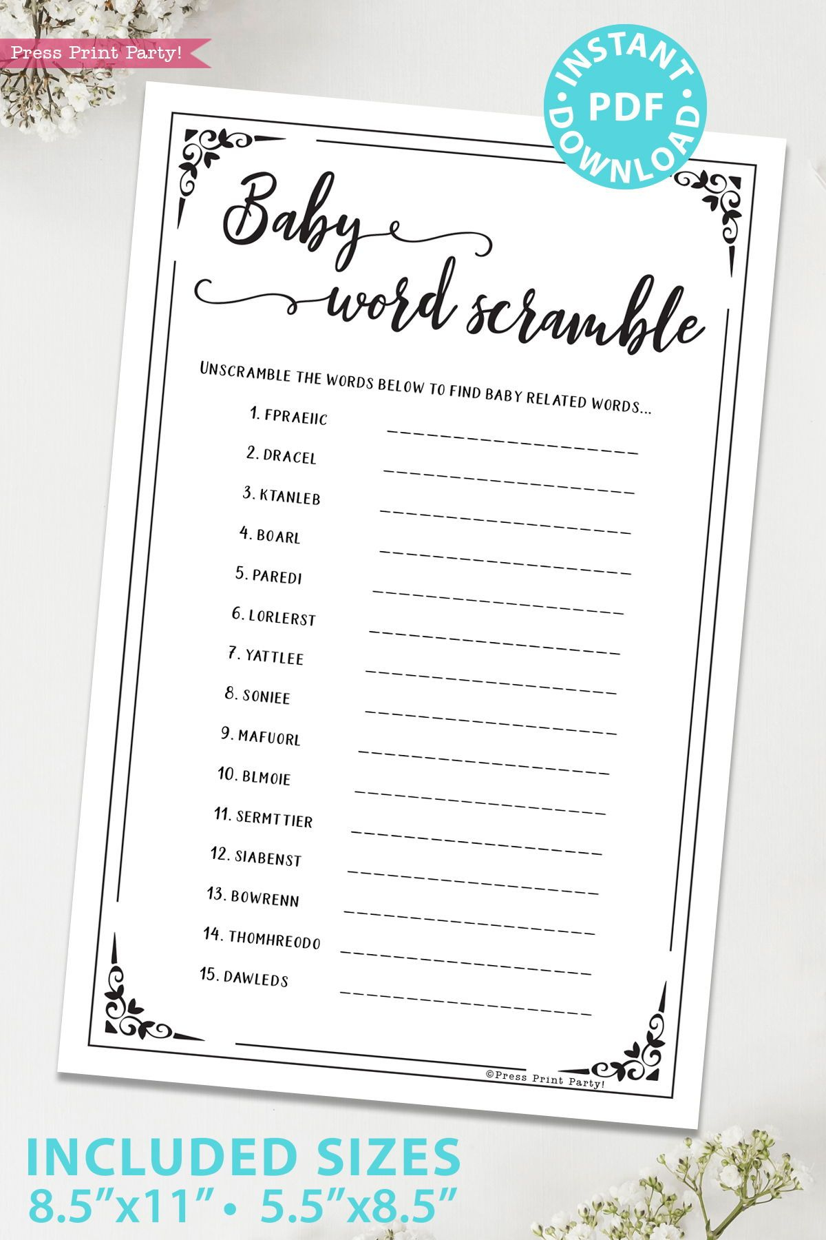 Baby Word Scramble Baby Shower Game Printable Rustic Unscramble Baby 