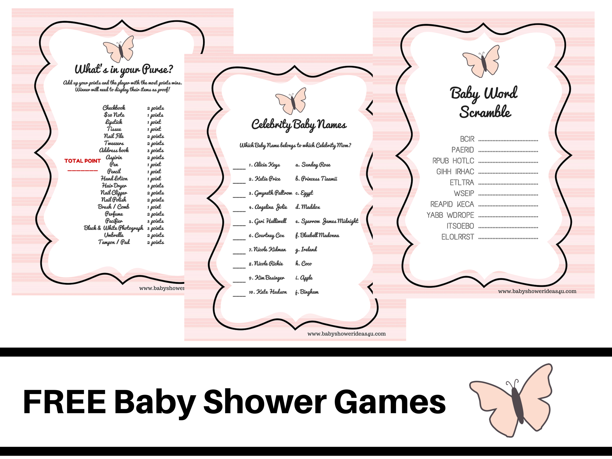 Butterfly theme baby shower FREE PRINTABLE BABY SHOWER GAMES baby word 