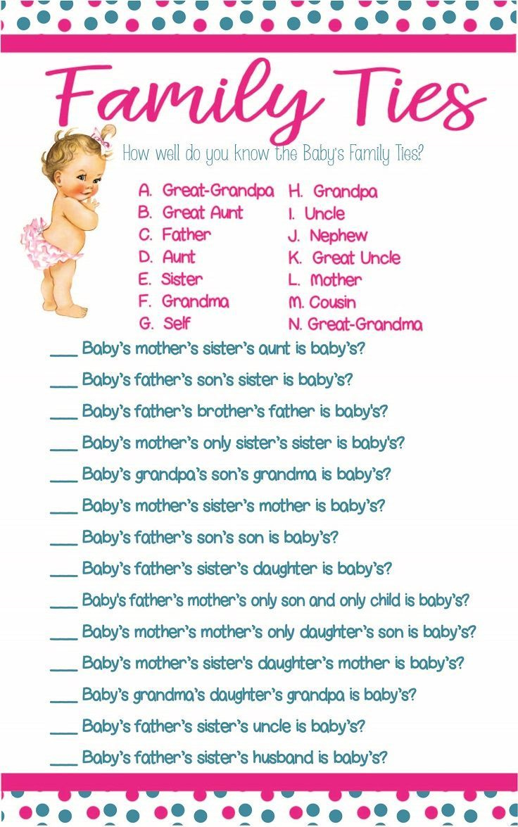 Family Ties Baby Shower Game Baby Girl Shower Game Coed Etsy In 