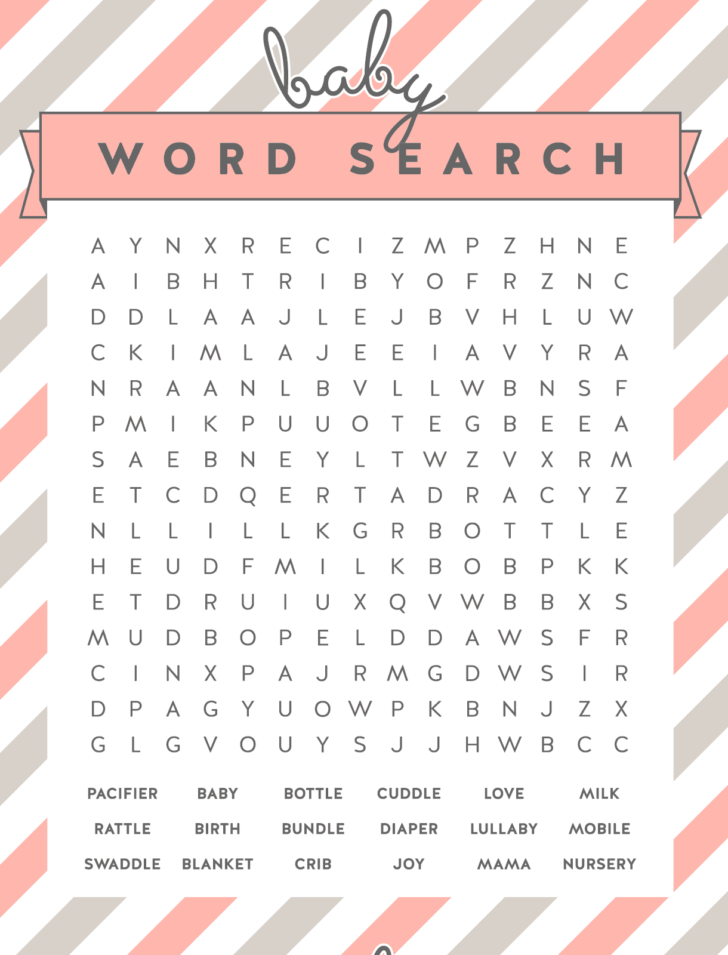 Free Printable Baby Shower Games Word Search