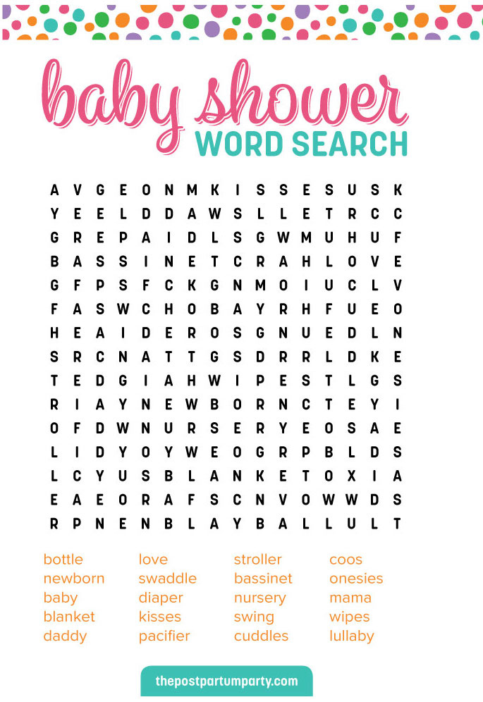 Free Printable Baby Shower Word Search The Postpartum Party