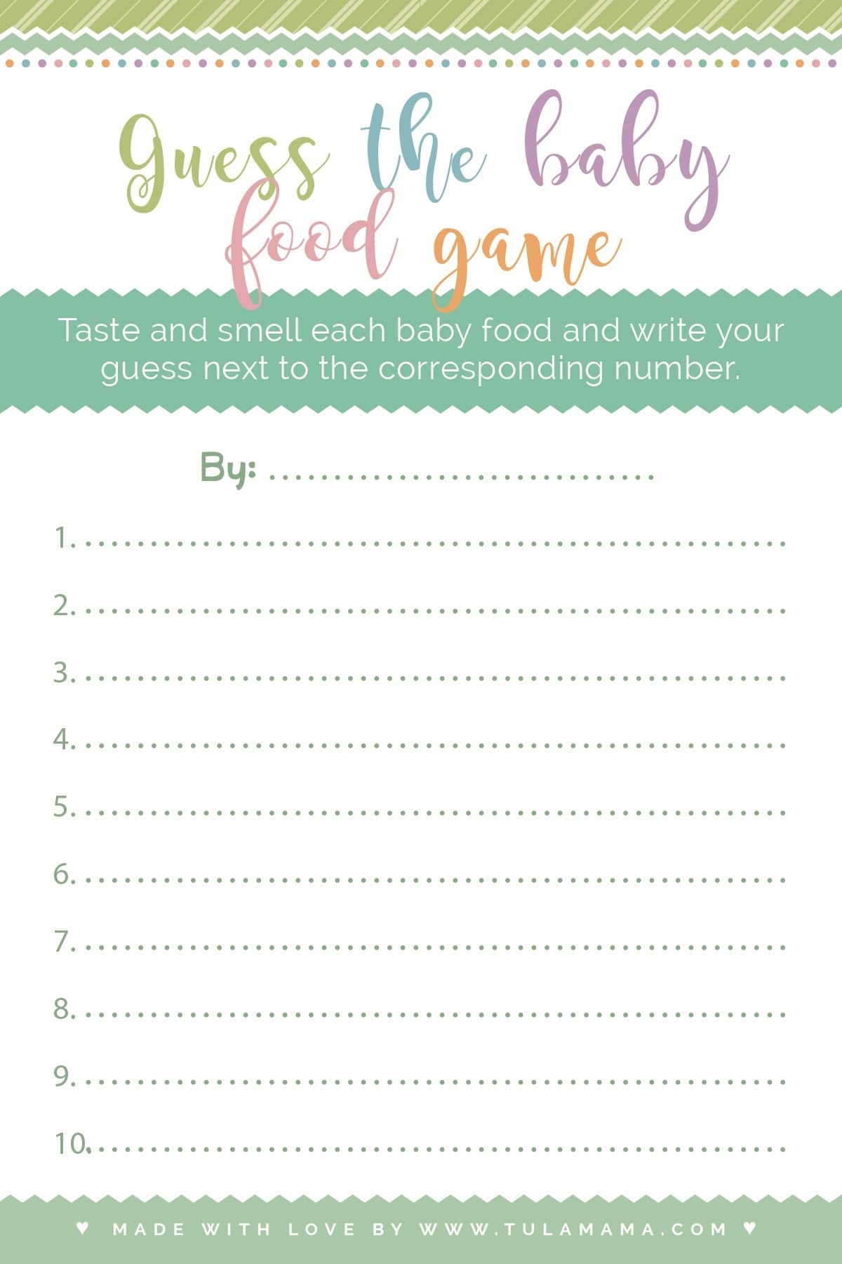 Guess The Baby Food Game Instructions Free Printable Tulamama