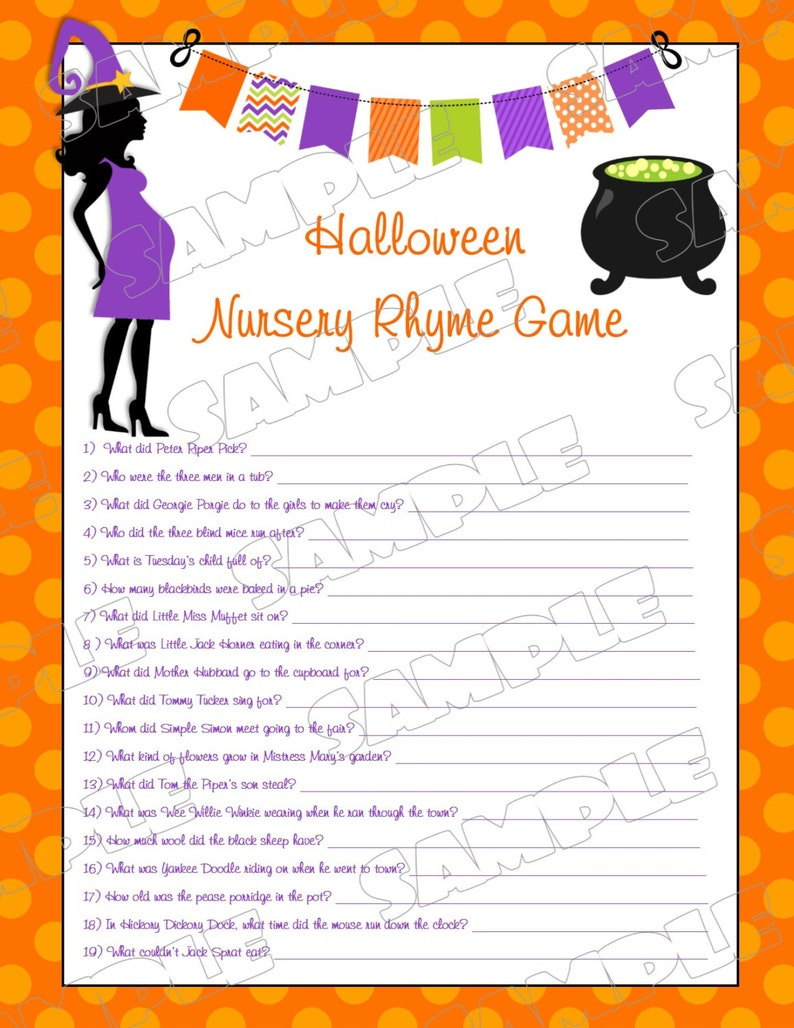 Halloween Baby Shower Games Nursery Rhyme Game Printable Etsy