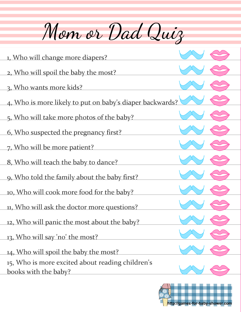Mom Or Dad Quiz Free Printable For Baby Shower