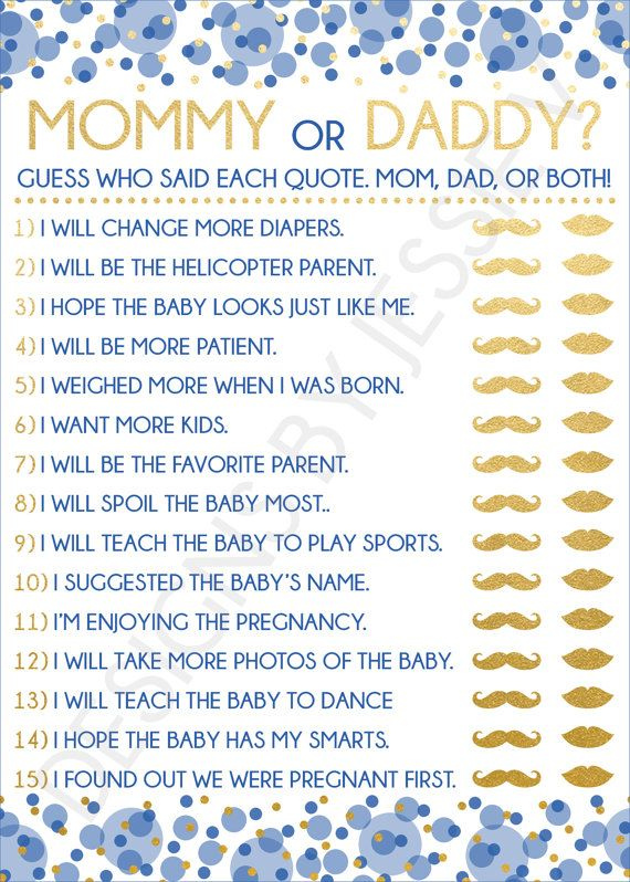 Mommy Or Daddy Printable Baby Shower Game Blue And Gold Baby Shower 