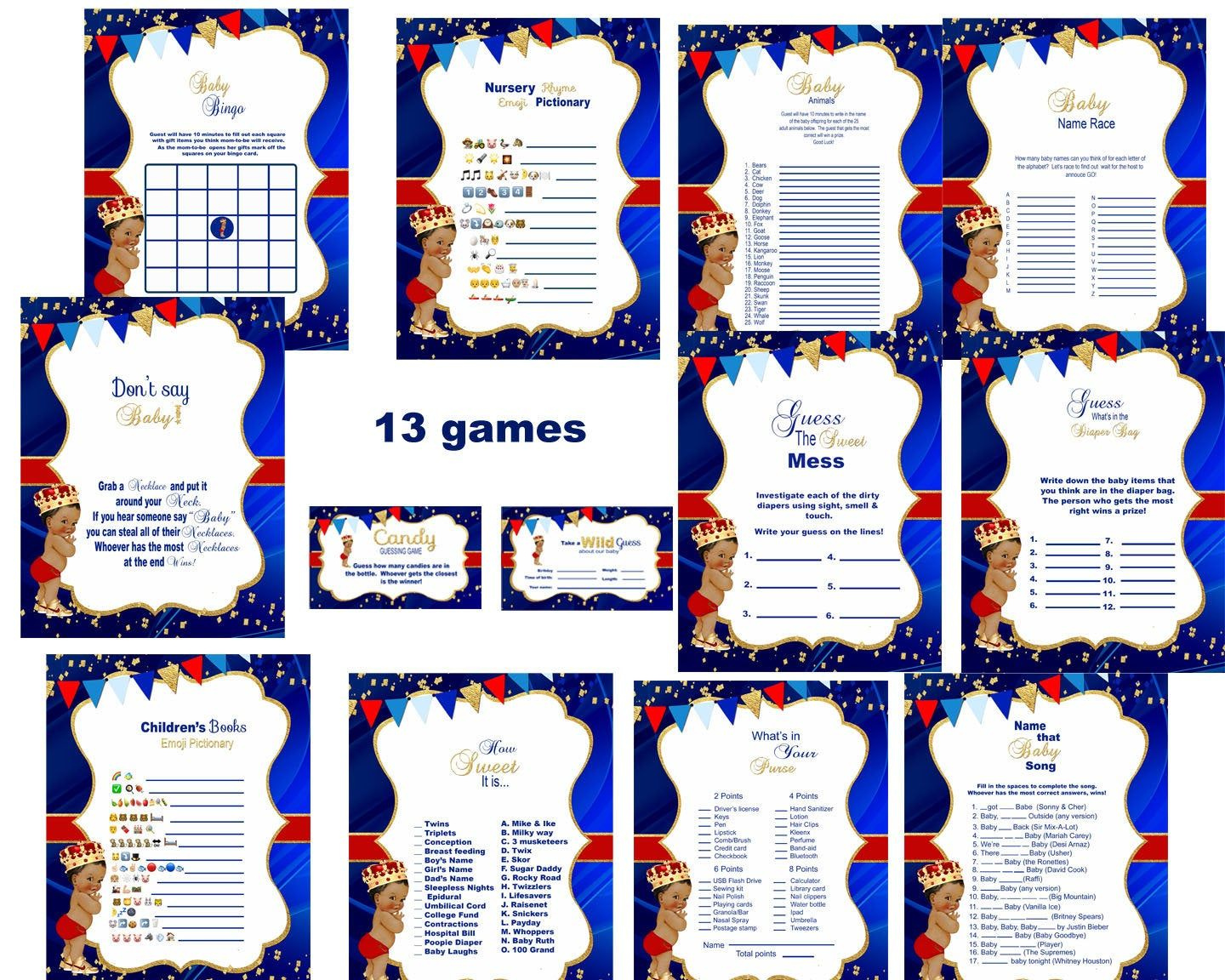 Prince Baby Shower Games Red And Blue Royal Baby Shower Etsy Baby 