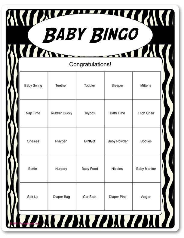 Printable Baby Bingo Animal Prints Black White Baby Shower 