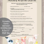 Printable Baby Shower Nursery Rhyme Game Baby Farm Animals Theme