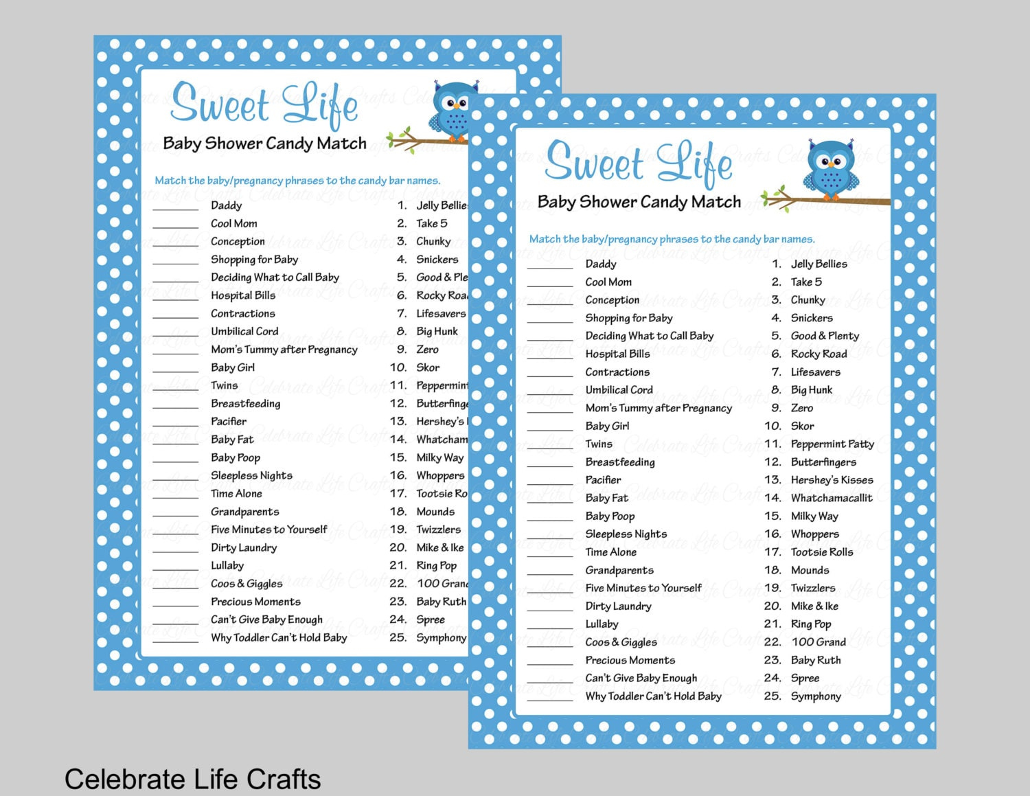 Sweet Life Baby Shower Game With Answer Key Printable Candy Etsy