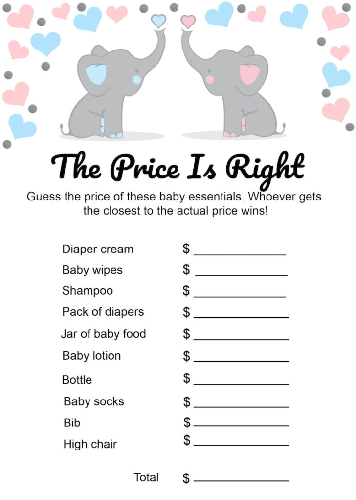 Printable Baby Shower Games Price Is Right