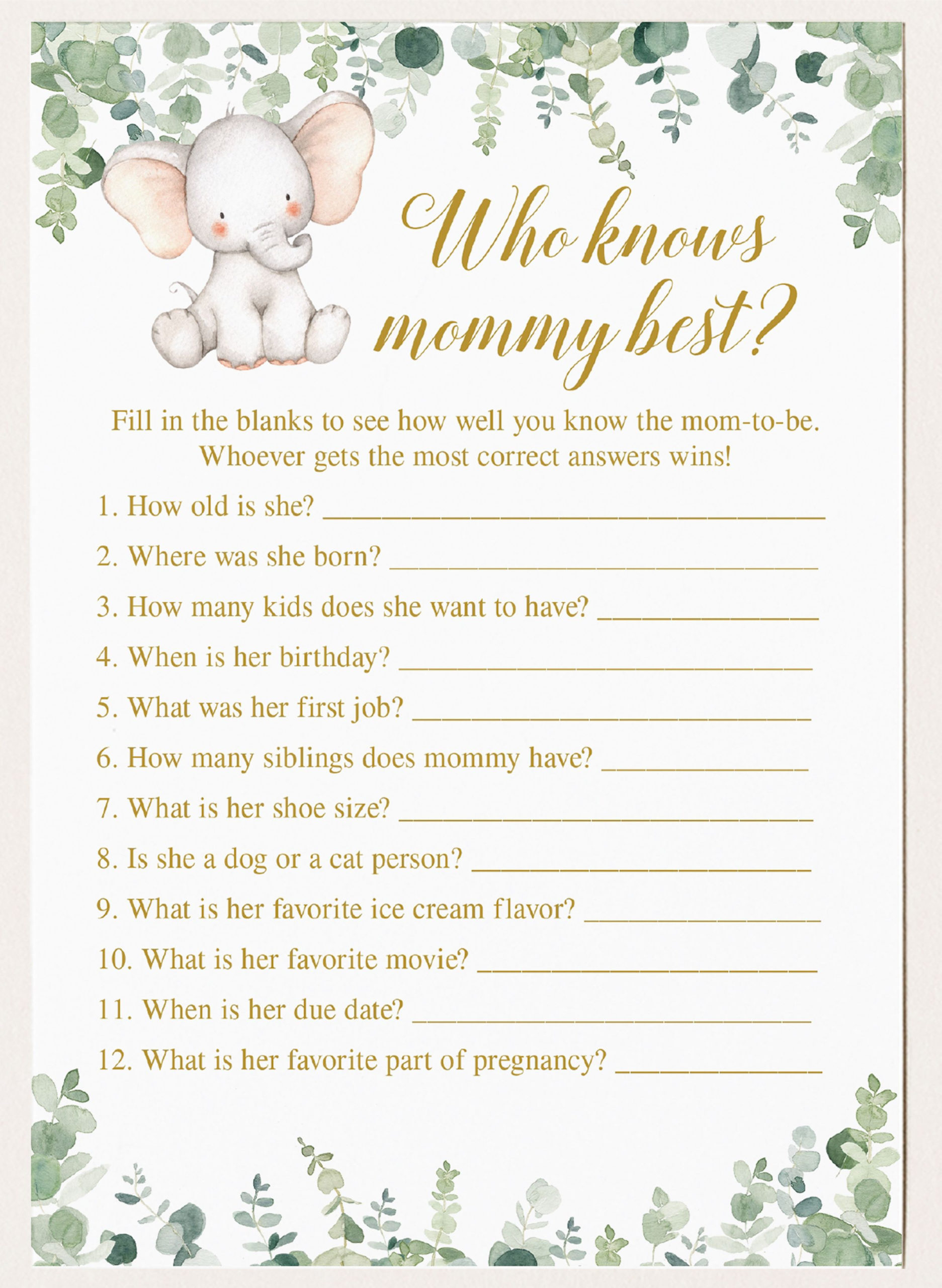 Virtual Baby Shower Games Who Knows Mommy Best Who Knows Etsy 