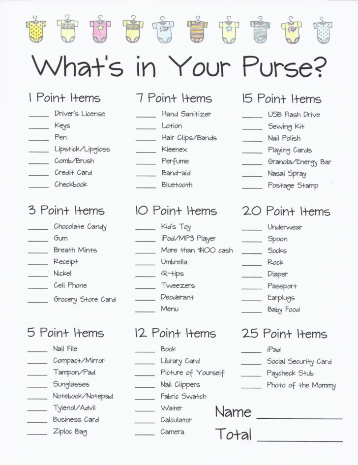 Purse Baby Shower Game Printable
